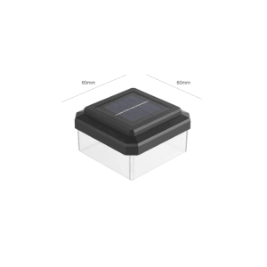 Schwarze Solar Zaunleuchte 60x60 mm mit Solarpanel und transparentem Gehäuse für Doppelstabmattenzaun.