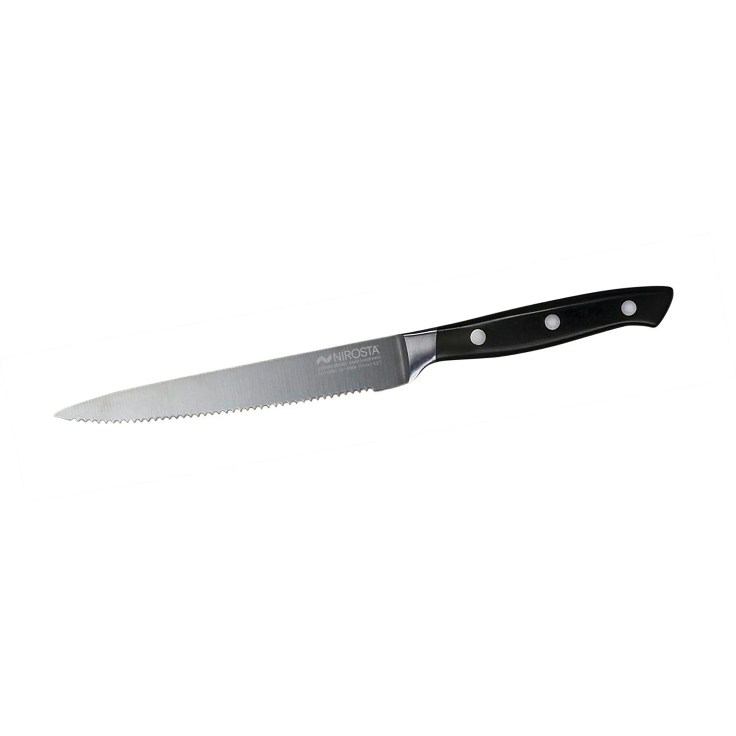Nirosta Küchenmesser Trinity, 14 cm, gezahnt, silberne Klinge, schwarzer Griff. Küchenhelfer.
