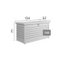 Biohort FreizeitBox 130 Quarzgrau-Metallic. Robuste Metall-Universalbox mit Drehgriff-Zylinderschloss, Gasdruckfeder. Maße 134x62x71 cm.