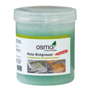 Osmo Holz Entgrauer Kraft-Gel 500ml im transparenten Kunststoffeimer. Spezialreinigungsmittel für vergrautes Holz.