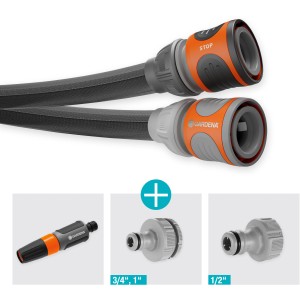 Gardena Liano Gartenschlauch-Set mit Spritze und Zubehör für flexible Gartenbewässerung.