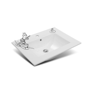 Weißes, eckiges baliv Waschbecken WB-7380 (46x60cm) mit Hahnloch. Modernes Design für Ihr Bad.