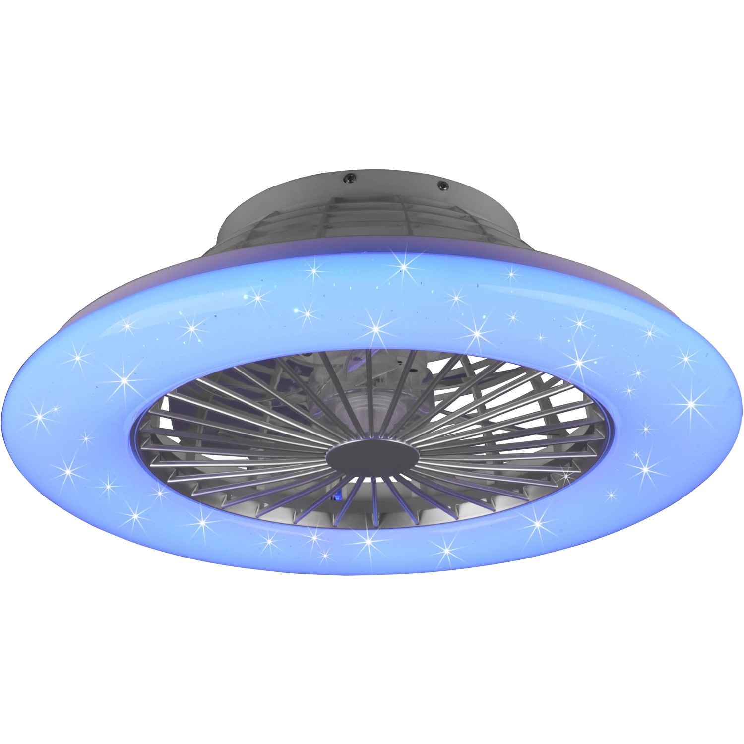 LED-Deckenleuchte Stralsund in Titan mit integriertem Ventilator und RGBW-Farbwechsler.