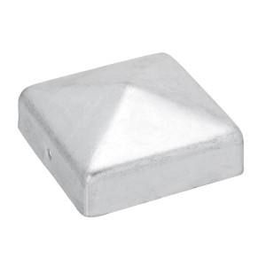 Quadratische, feuerverzinkte Pfostenkappe, 71x71 mm, für Holzpfosten im Außenbereich.