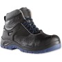 Schwarzer Workpower Sicherheitsstiefel S3 Pisa Gr. 46 mit blauen Akzenten, atmungsaktiv und metallfrei.
