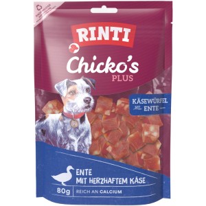 Rinti Chicko Plus Käsewürfel mit Ente, 80g Packung Hunde-Natursnack.