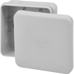 Abzweigkasten, 80x80x37mm, IP55, mit geöffnetem Deckel.