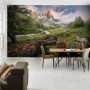 Komar Fototapete Morning Walk mit Berglandschaft im Wohnraum, 368x254 cm.