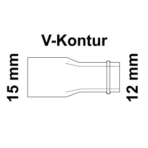 Kirchhoff CU-Reduziernippel, 15 mm x 12 mm, blank, Muffe, V-Kontur für Pressfittings.