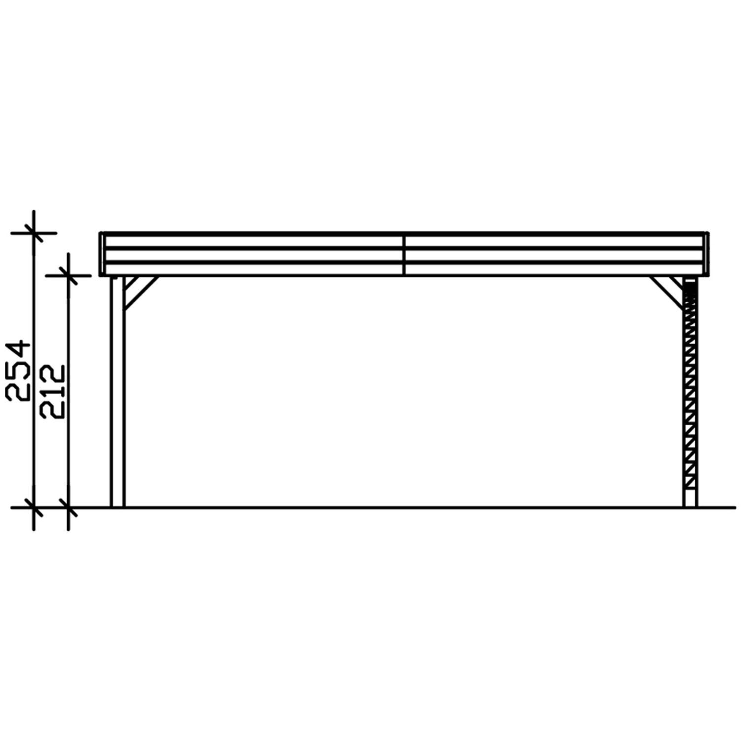 Skizze Skan Holz Flachdach-Doppelcarport Friesland Set 7 mit Maßangaben.