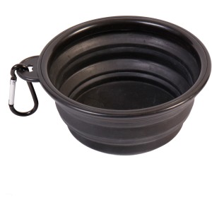 Schwarzer, klappbarer Reisenapf (500 ml) von Heim RAC mit Karabiner für Hunde.