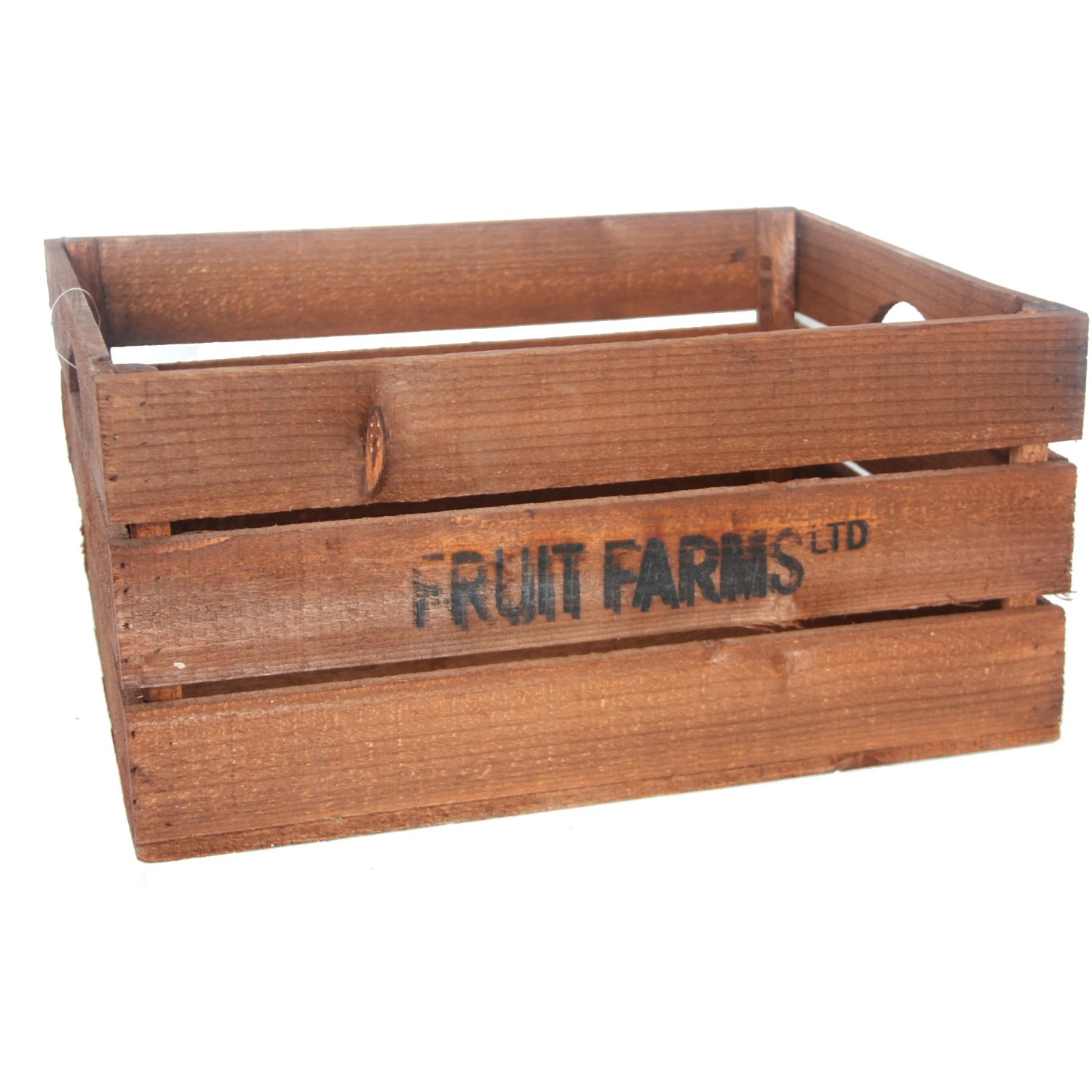 Braune Holzkiste 34 l mit Griffen, 45x35x22 cm, zur Aufbewahrung.