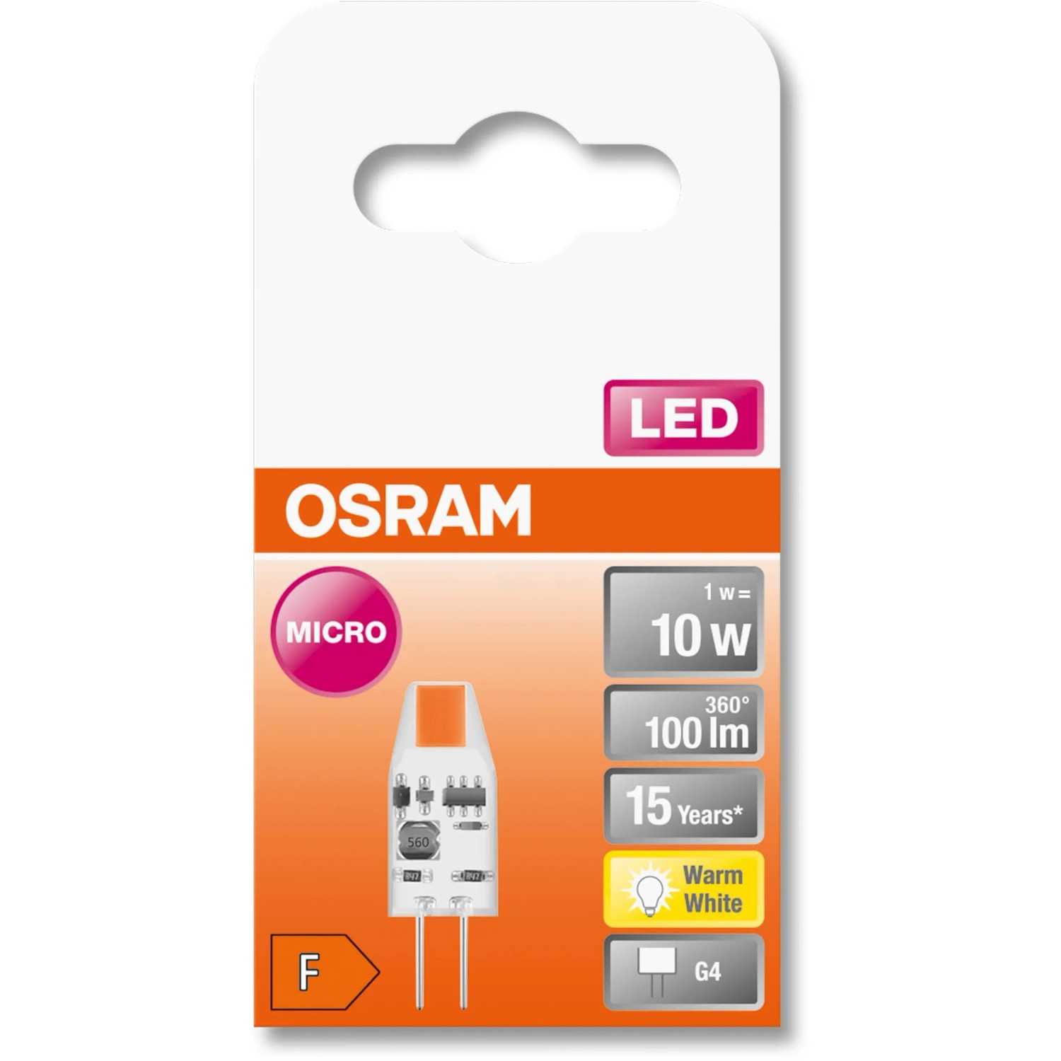 Osram LED-Leuchtmittel G4, 1W, warmweiß, 100lm. Kompakte LED Lampe für G4 Fassung.