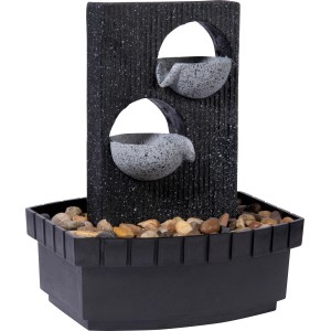 Dobar Zimmerbrunnen Kaskade in Steinoptik mit 2 Schalen und Deko-Steinen.