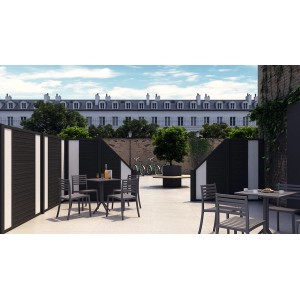 Anthrazitfarbener Sichtschutzzaun Duo, 90x180cm, mit dekorativer PVC-Scheibe für Garten und Terrasse.