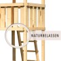 Detailansicht Karibu Stelzenhaus Frieda: Leiter und naturbelassenes Holz des Spielturms.