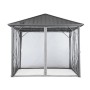 Grauer Home Deluxe Pavillon Azur mit Moskitonetz und Stahlgestell. Ideal für Gartenpartys.