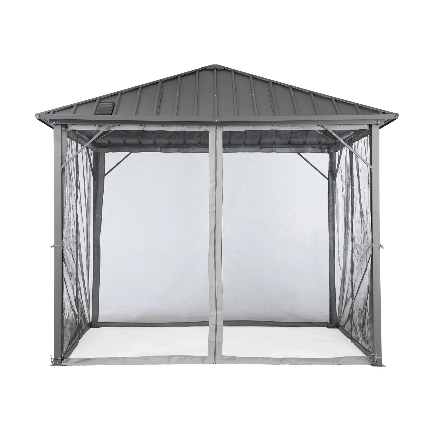 Grauer Home Deluxe Pavillon Azur mit Moskitonetz und Stahlgestell. Ideal für Gartenpartys.
