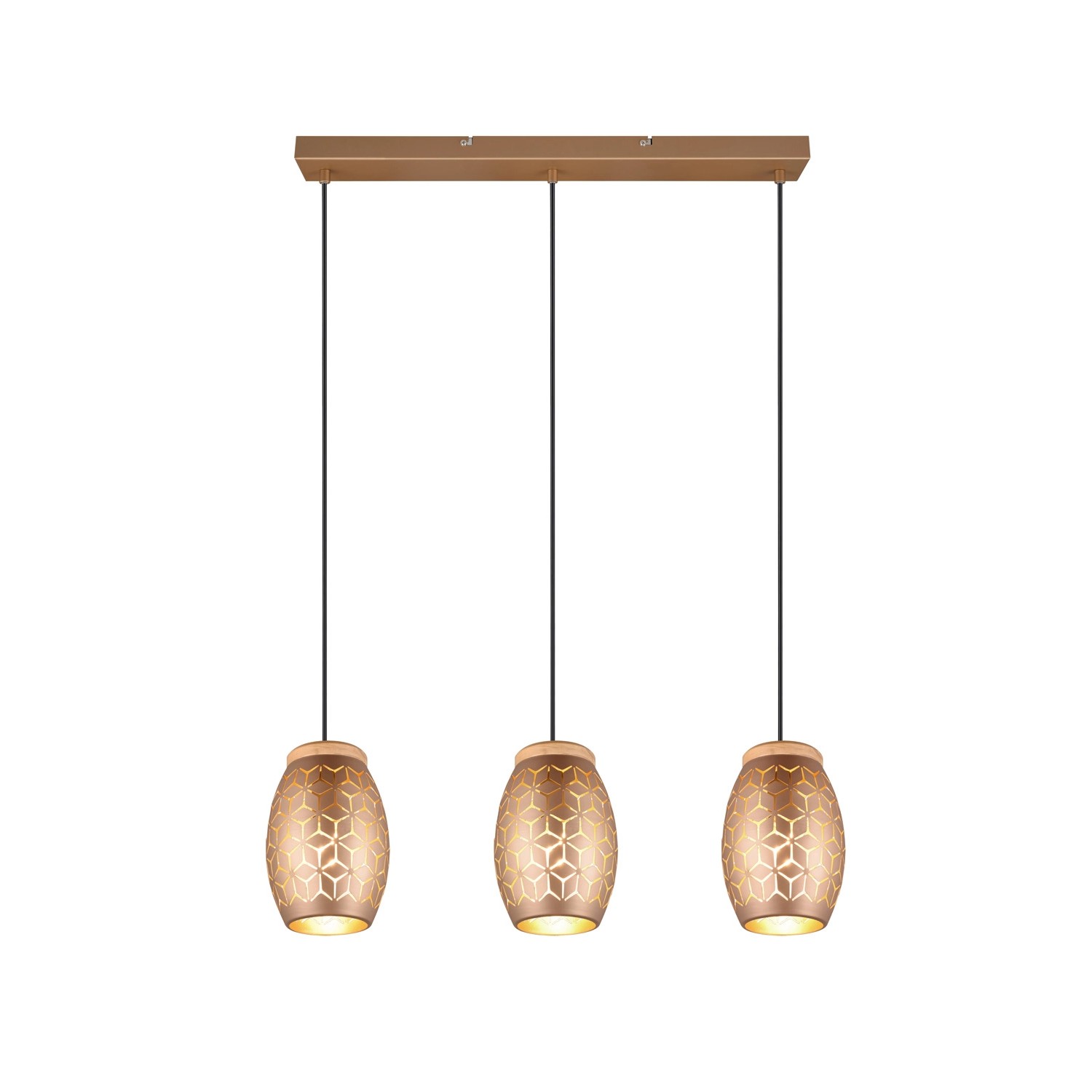 Dreiflammige Pendelleuchte Bidar in Coffee/Gold mit floralem Muster, 7,1x15 cm.