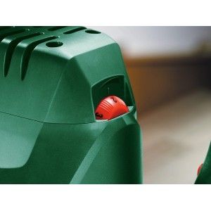 Detailaufnahme der Bosch Oberfräse POF 1200 AE mit rotem Drehzahlregler.