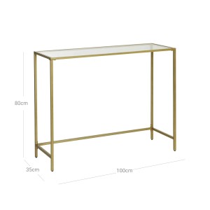 Vasagle Konsolentisch mit Hartglasplatte und goldenem Metallgestell, 100x35x80 cm.