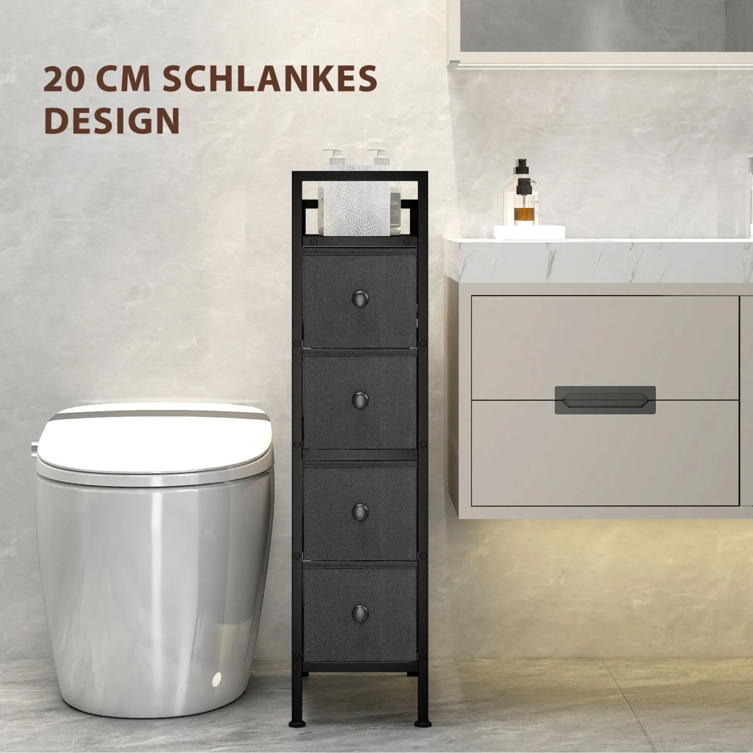 HOMCOM Kommode Stahl Spanplatte 20L x 43B x 81,5H cm Schwarz kaufen bei OBI
