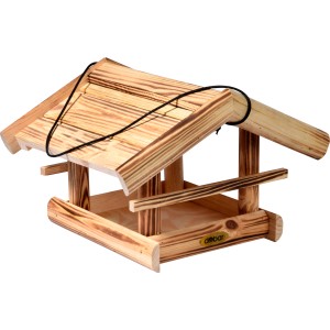 Geflammtes Kiefer Vogelhaus Quemado, 30x34,5x22,5 cm, mit Kordel zum Aufhängen.