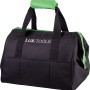 Schwarze LUX-TOOLS Werkzeugtasche mit grünen Akzenten für Akku-Maschinen-Set.