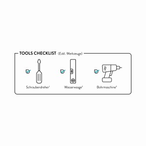 Benötigtes Werkzeug für Duschwanne: Schraubendreher, Wasserwaage, Bohrmaschine.