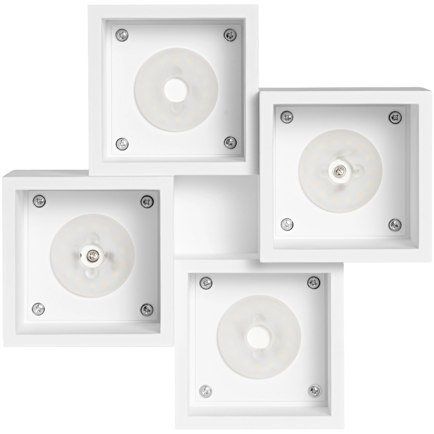 Ledvance Smart+ WiFi Deckenleuchte Decor Swan, weiße Design-Leuchte mit vier quadratischen Elementen.