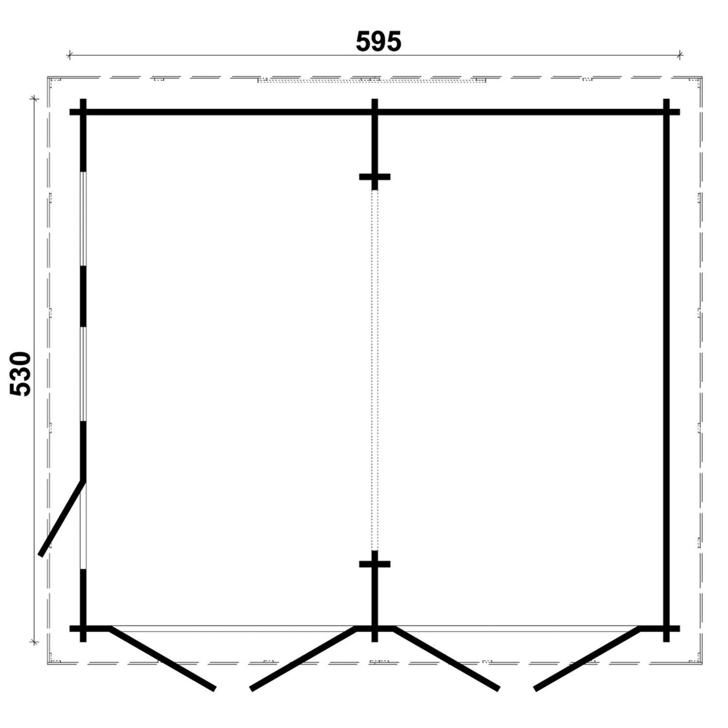 Grundriss der Alpholz Doppelgarage D-70 ISO, Fichte Natur, 645x580 cm. Carport-Lösung.