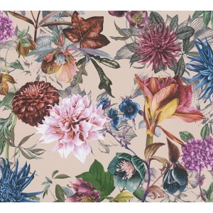 Vliestapete mit Blumenmuster in Beige und Rosa. Dekorative Tapete mit floralem Design.