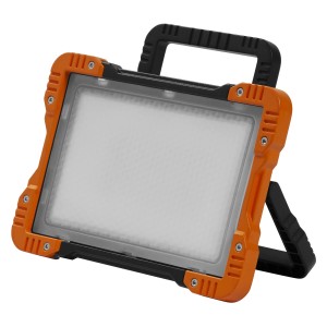 Osram LED-Baustrahler Panel, 50W, orangefarben, mit Tragegriff und Standfuß.