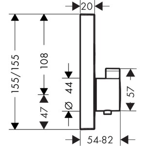 Technische Zeichnung Hansgrohe ShowerSelect Thermostat Unterputz für 2 Verbraucher, Maße in mm.