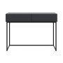 Schwarzer Selsey Veldio Schminktisch mit geriffelter Front, zwei Schubladen und schwarzen Metallbeinen. Modernes Design.