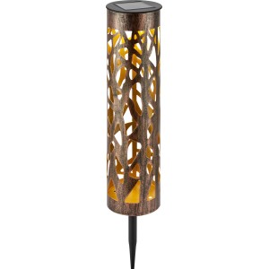 Rostfarbene Solar-Wegeleuchte mit Lochmuster für Garten und Terrasse.