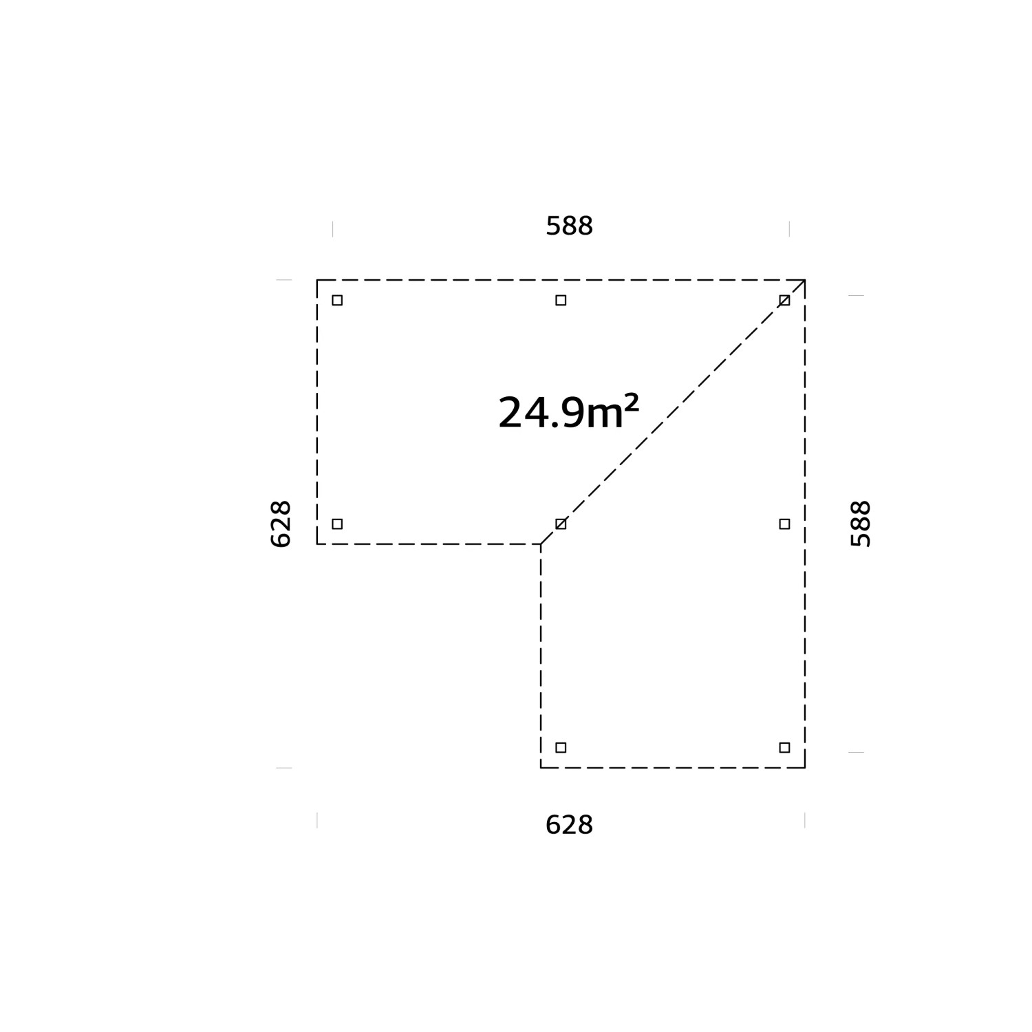 Grundriss Palmako Pavillon Lenna, 588x588 cm, weiß lackiert. Carport-Optionen zur individuellen Gestaltung.