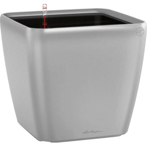 Quadratischer Lechuza Pflanzkübel Quadro Premium LS, 22x22x21 cm, in Silber metallic mit Bewässerungssystem.