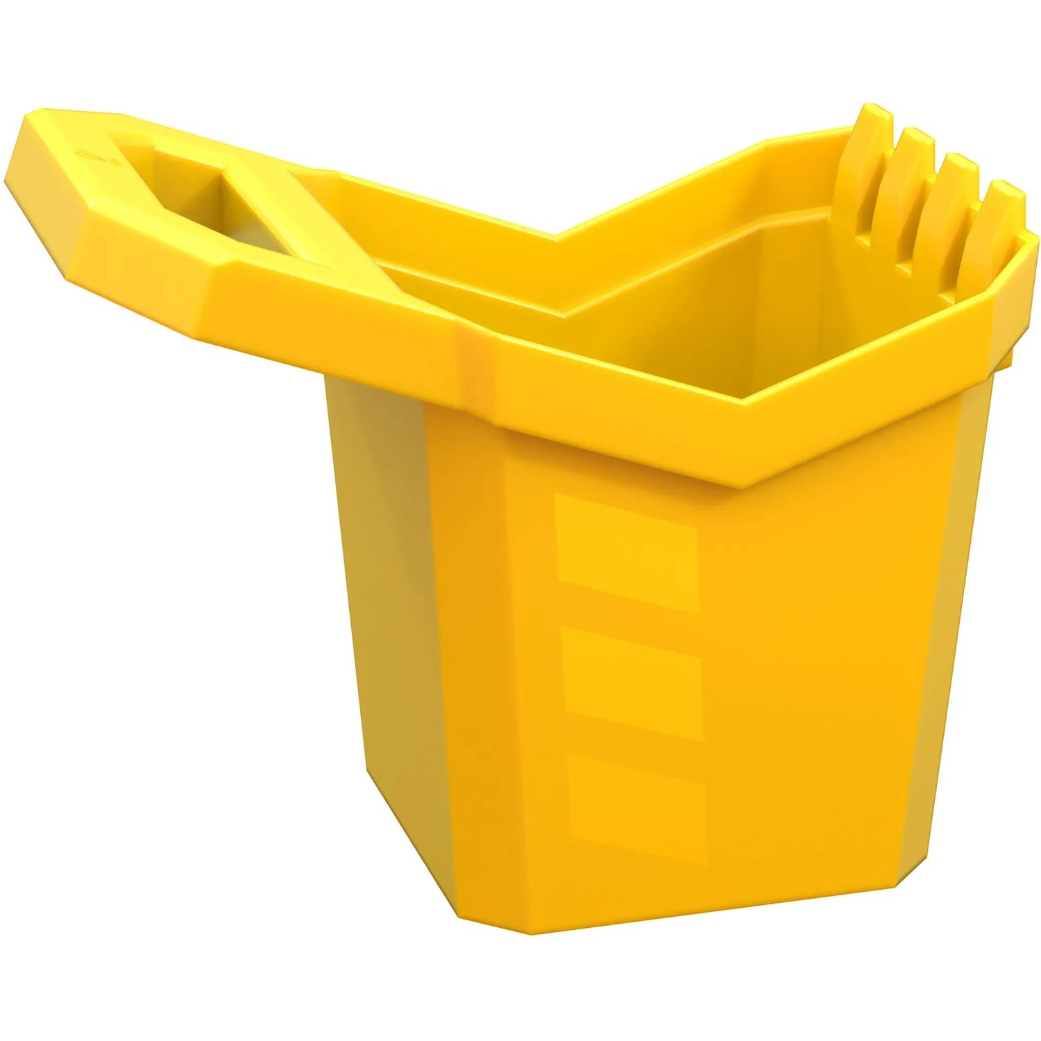 Gelber Eimer aus dem Hape Sandspielzeug-Set, Teil eines 9-teiligen Sets für Spiel & Spaß im Sandkasten.