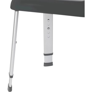 Detailaufnahme: Höhenverstellbarer Wenko Duschhocker Secura Premium in Anthrazit mit Aluminiumbeinen.