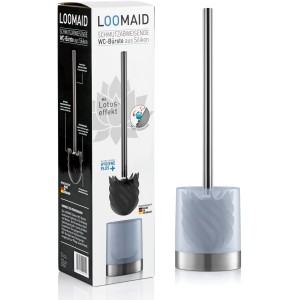 Loomaid WC-Bürste mit Silikonkopf in Anthrazit und Edelstahl-Halterung.