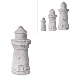 Deko-Figur Leuchtturm aus Beton, grau-weiß gewischt, für maritime Akzente im Innen- und Außenbereich.