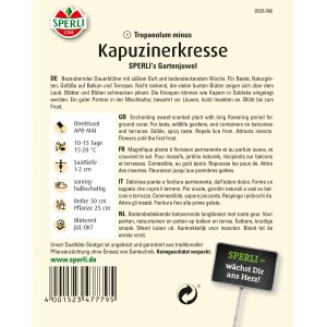 Samenpackung Sperli Kapuzinerkresse Gartenjuwel mit leuchtenden Blüten für Beet und Balkon.