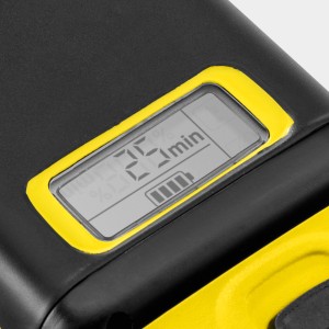 Detailaufnahme des Kärcher Akkus Battery Power 18/50 mit Ladestandsanzeige.