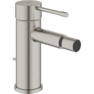 Grohe Essence Bidetarmatur in Supersteel: Einhandmischer mit schlankem Design und gebogenem Auslauf.