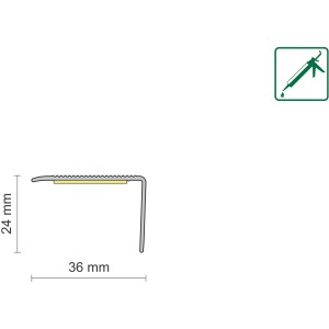 Treppenprofil simple-fix 38, Alu eloxiert, selbstklebend, 36x25x1350mm, silber, mit Anti-Rutsch-Rillung.