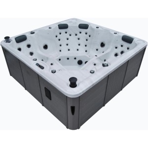 Nordlys Whirlpool Ruby mit 2 Liegen und 4 Sitzflächen, grau umrandet, von oben fotografiert.