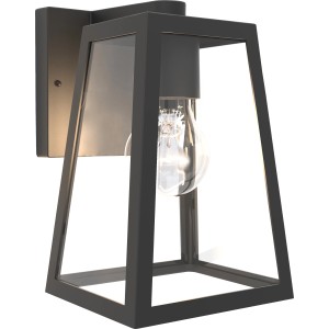 Schwarze Lutec Außenwandleuchte Fia mit klarem Glas und rustikalem Design.