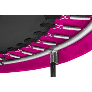 Detailansicht: Pinkes Salta Trampolin Comfort Edition, Federn und Rahmen im Fokus.