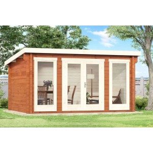 Alpholz Gartenhaus Atrium-F mit Pultdach, tauchimprägniert, 440x345 cm. Holz-Gartenhaus mit Fenster und Tür.